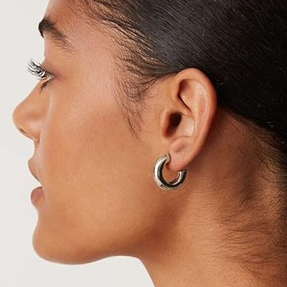 Jewelry - 14K White Gold Lightweight Chunky Open Hoop 20mm Earrings Statement Jewelry